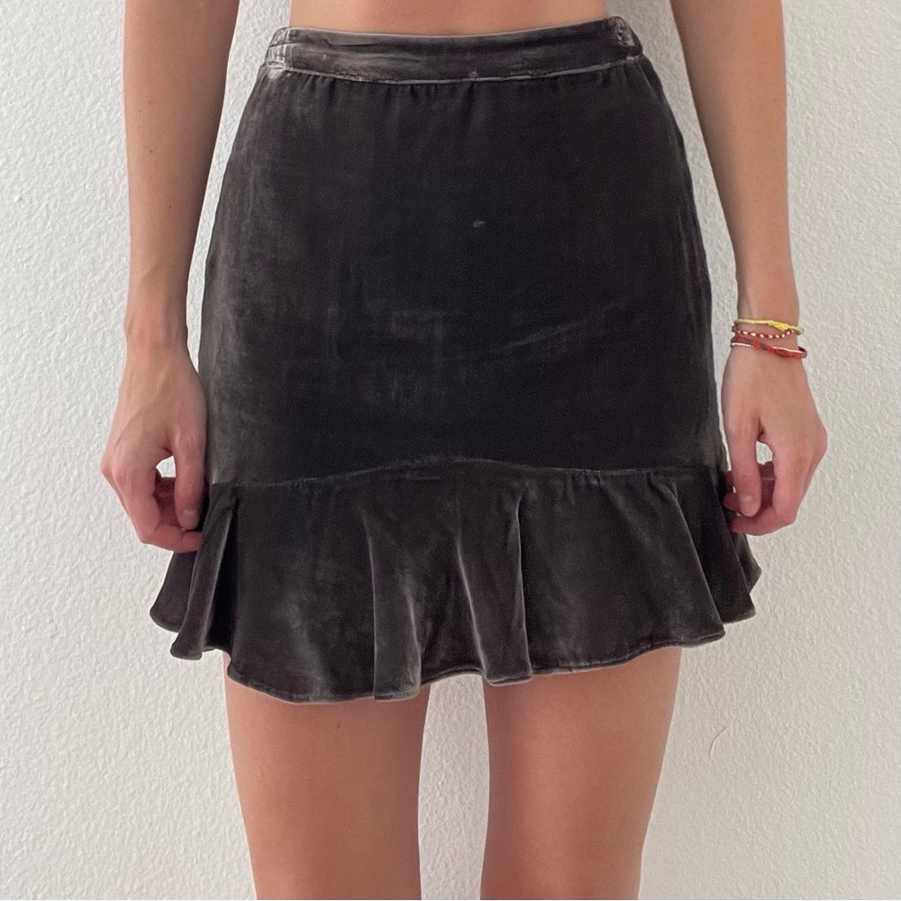 Velvet Mini Skirt with Ruffle Hem